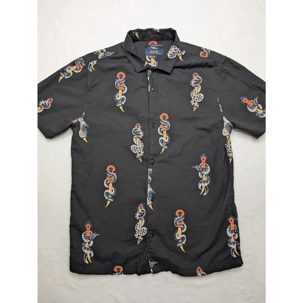 Roark Classic Fit Mens Short Sleeve Button Down Shirt Medium Black Snake Dagger - Picture 3 of 6